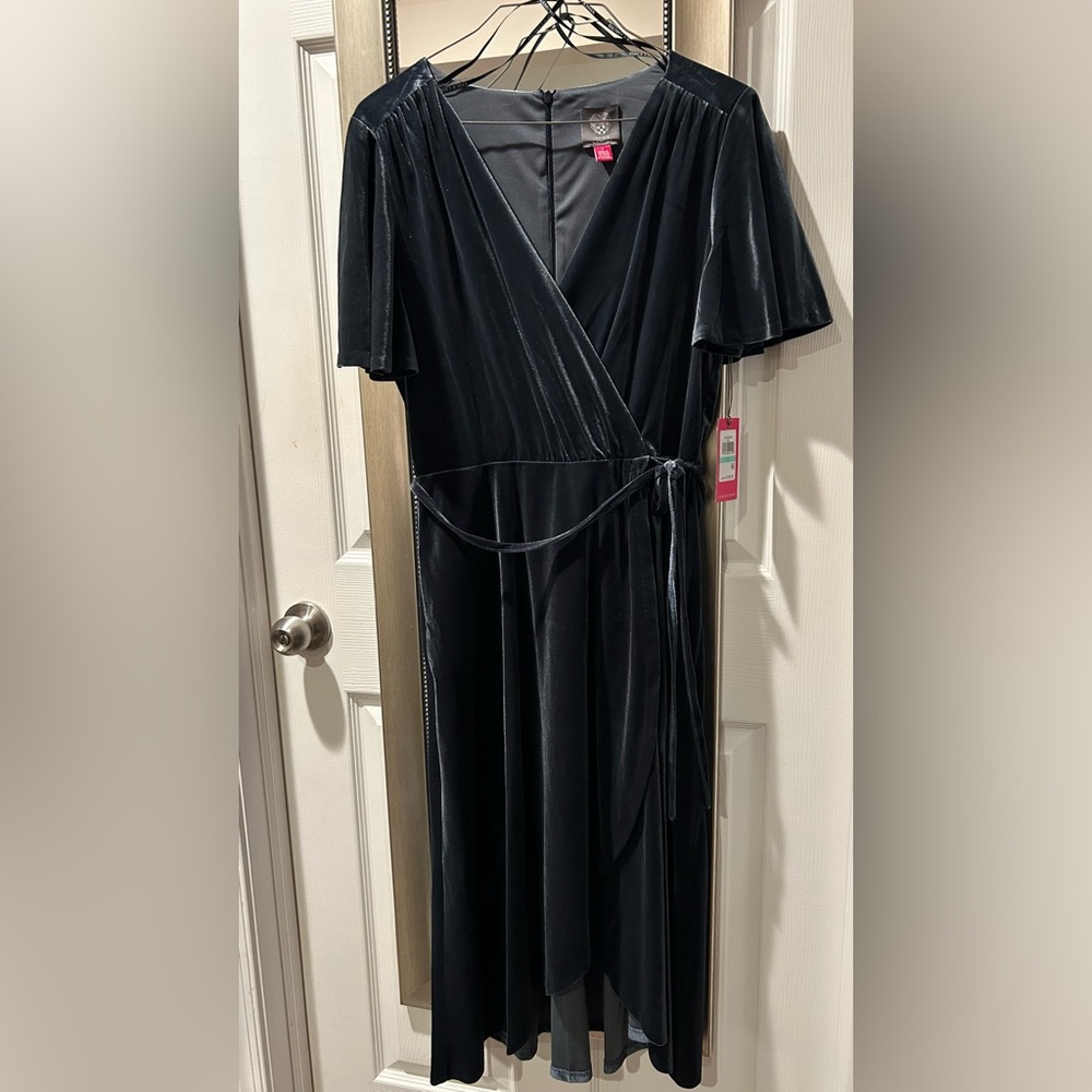 Vince Camuto Midnight Blue Velvet Wrap Dress